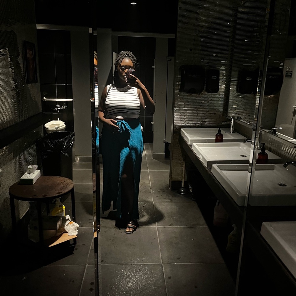 Unique Teal Wide Split Leg Pants Rayon